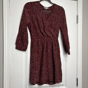 Madewell Maroon/Cream Polka Dot Long Sleeve Faux Wrap Mini Dress Size 0